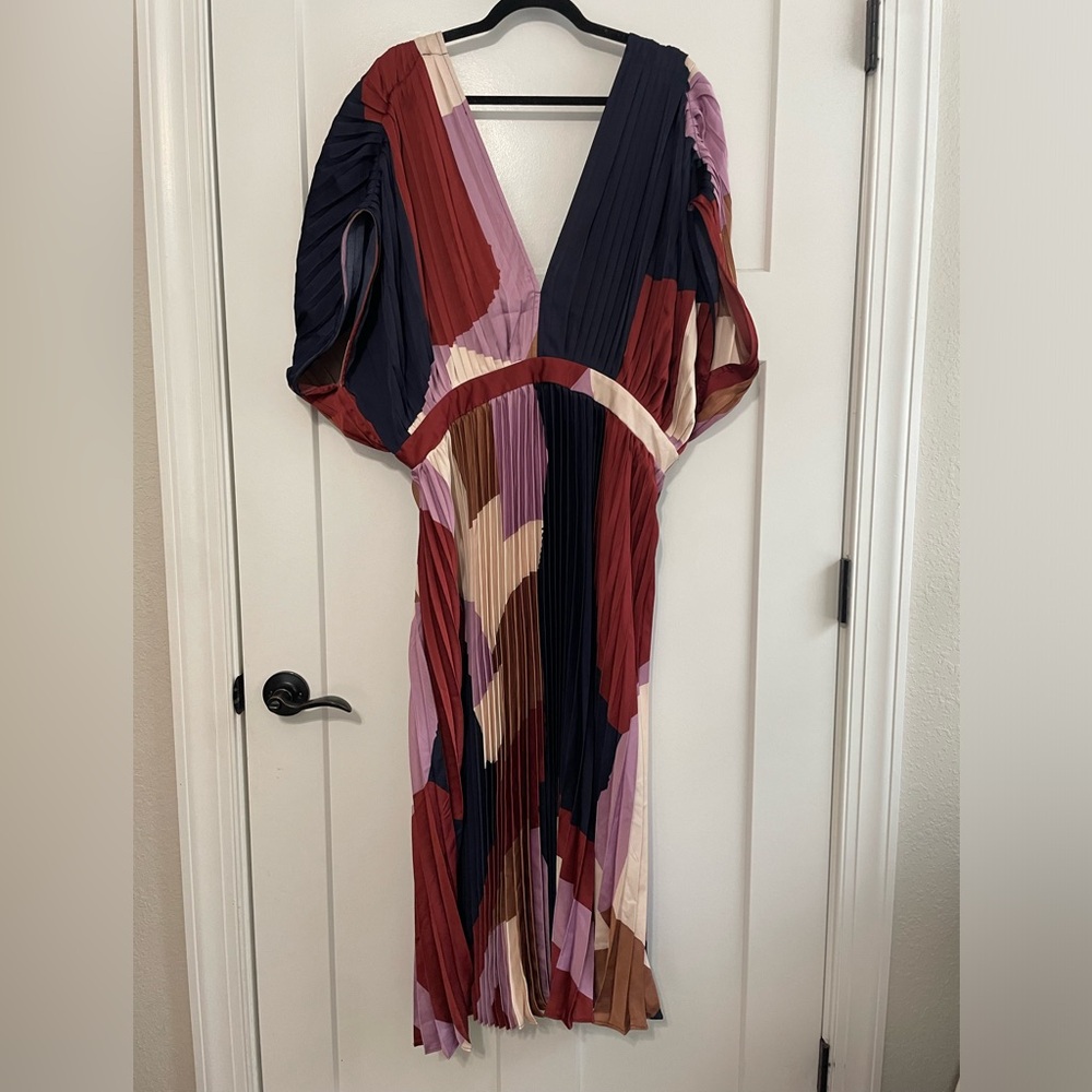 City Chic Pleated Colorblock Maxi Dress in Navy, Brown & Lavender - Picture 2 of 9